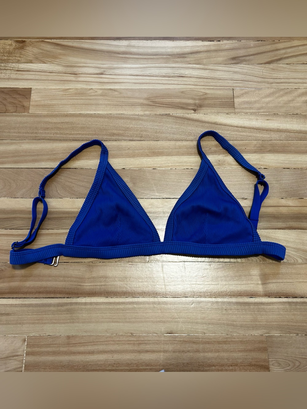 Blue Ribbed Triangle Bikini Top